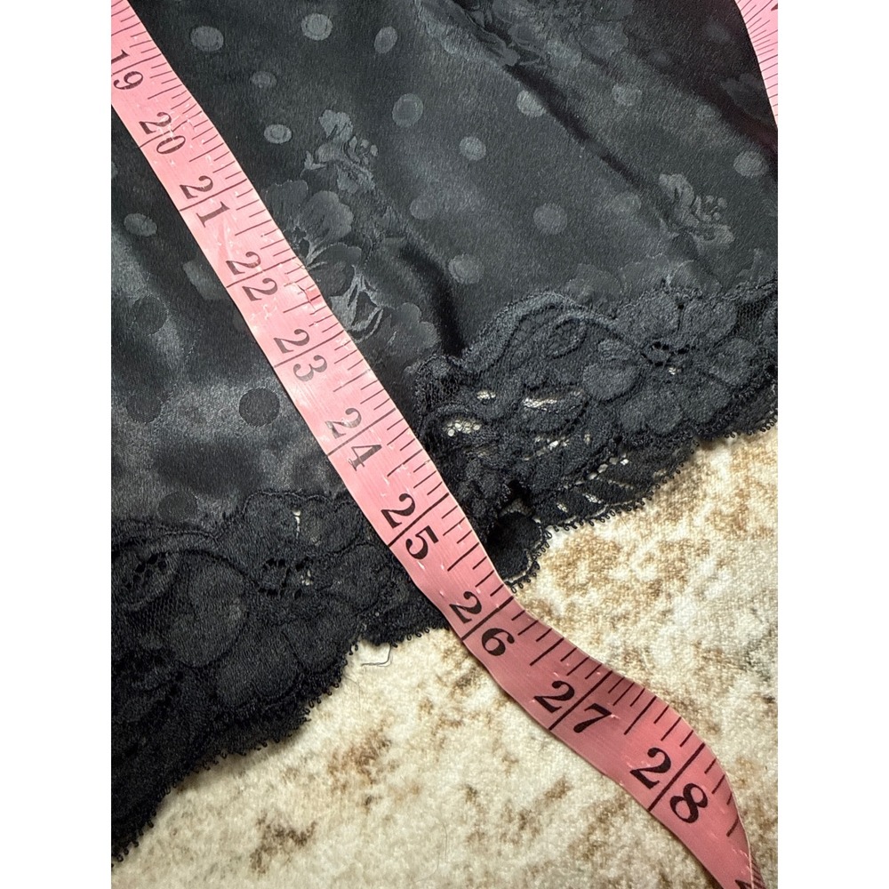 Vintage Black Satin Floral Polka Dot Jacquard Lace Trim Half Slip Skirt 27 Inch - Picture 5 of 6